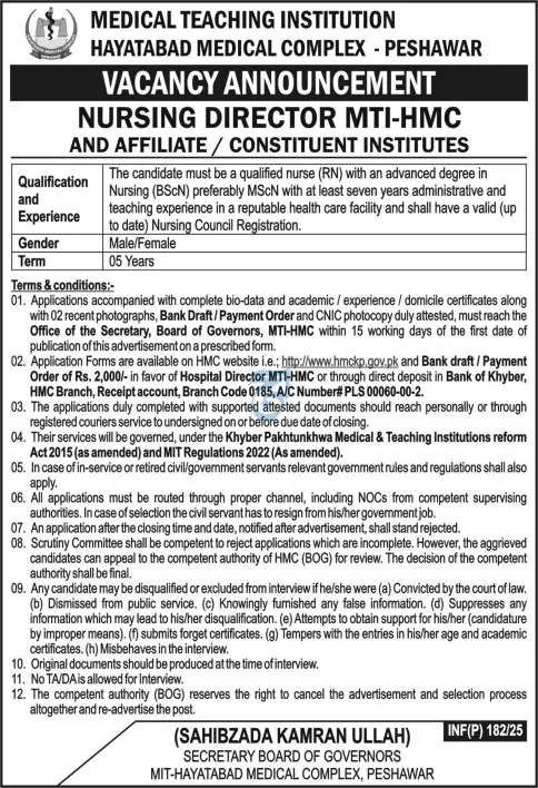 HMC MTI Peshawar Jobs 2025 Advertisements