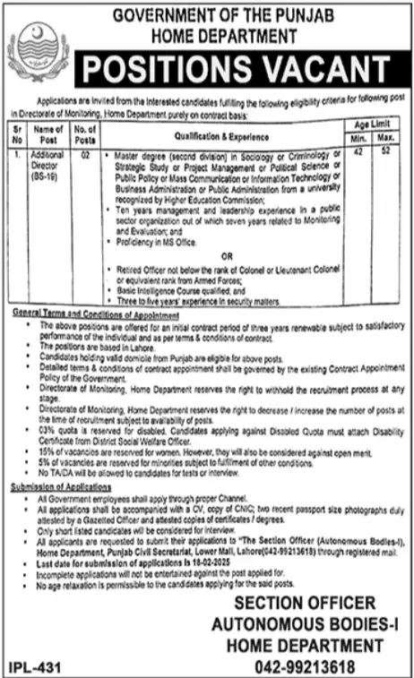 Home Department Punjab Jobs 2025 Today Advertisement