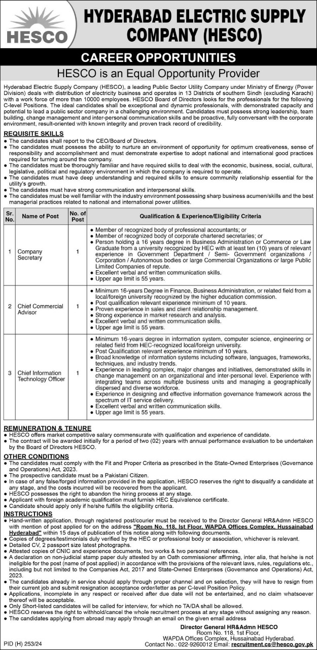 Jobs at HESCO 2025 Advertisement: