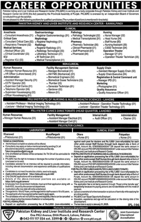 Latest PKLI Lahore Jobs 2025 Advertisement