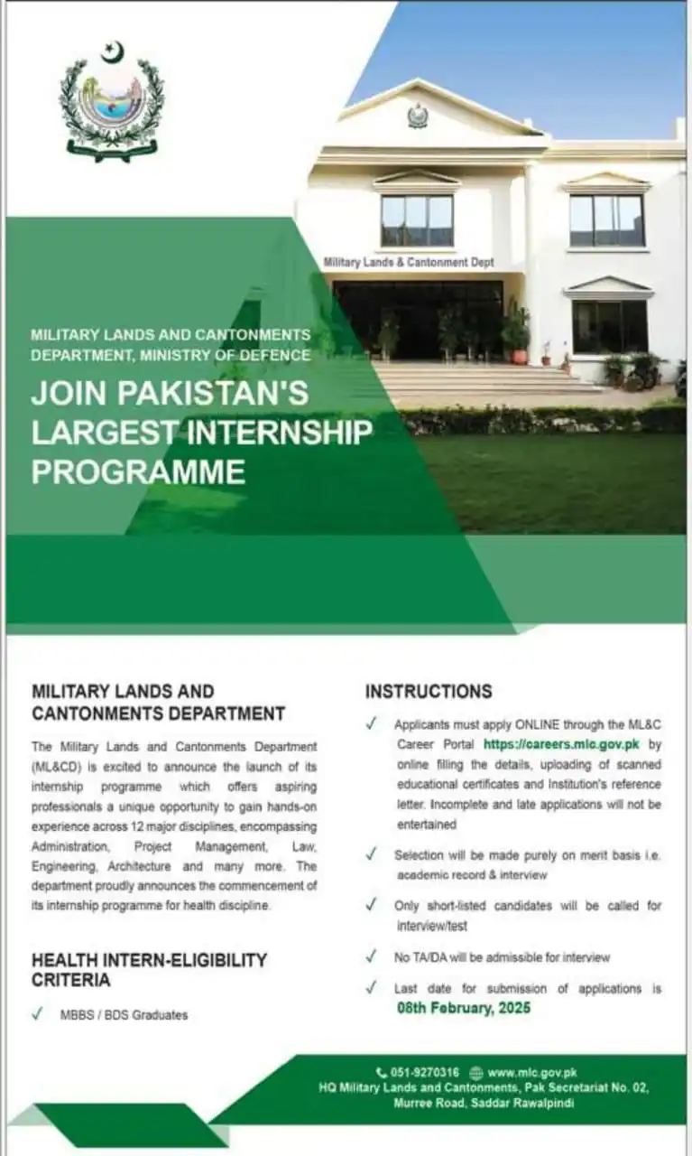 Military Lands and Cantonments Department Internship