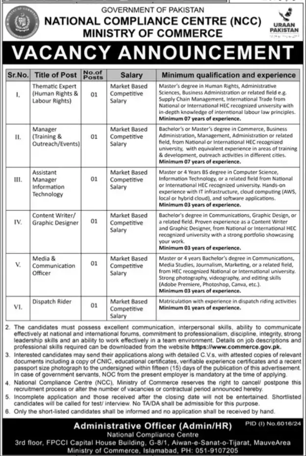 Ministry of Commerce MOC Jobs 2025 Latest Advertisement