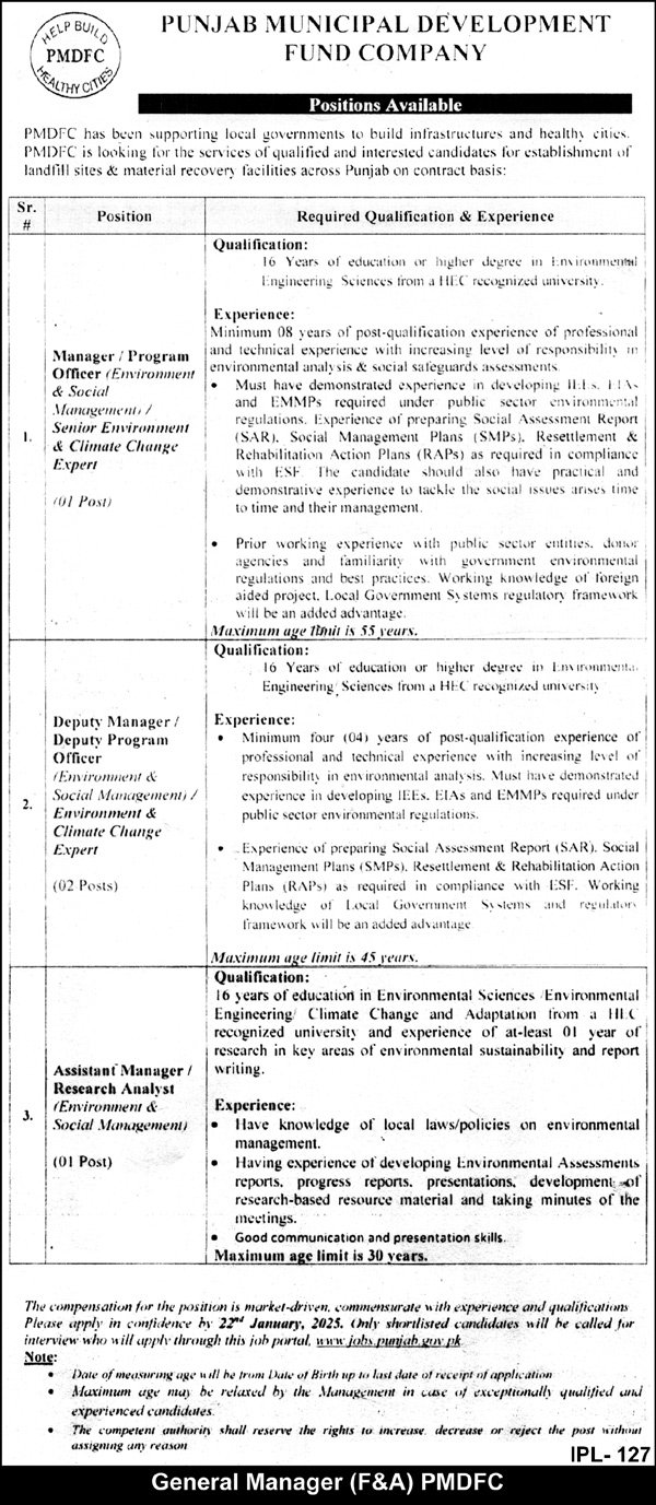 PMDFC Jobs 2025 Advertisement