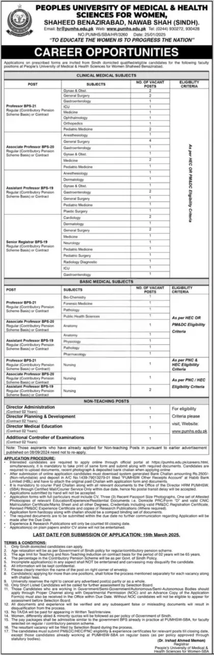 PUMHS Latest Jobs 2025 Advertisements