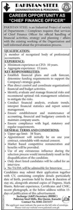 Pakistan Steel Mills Karachi Jobs