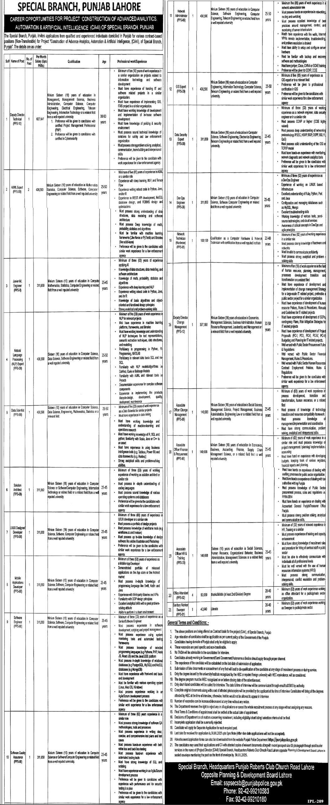 Special Branch Jobs 2025 Advertisement