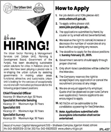 Urban Unit latest Jobs 2025 For Chief Financial Officer Advertisements