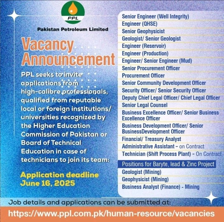 lastest Pakistan Petroleum Limited PPL Jobs 2025 Advertisement