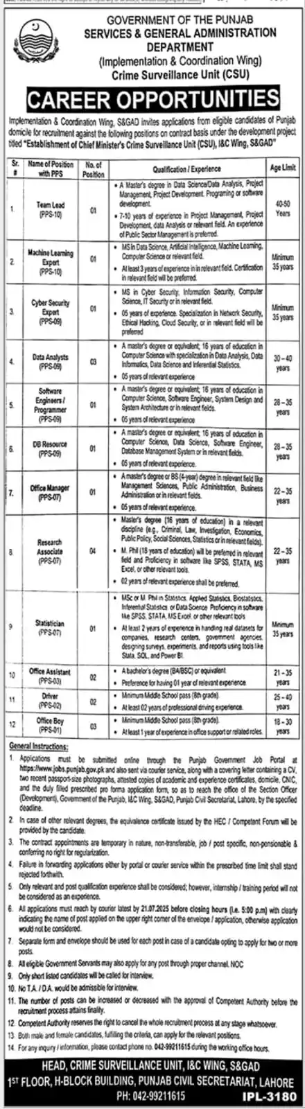 lastest Services & General Administration Department Jobs 2025 Advertisement