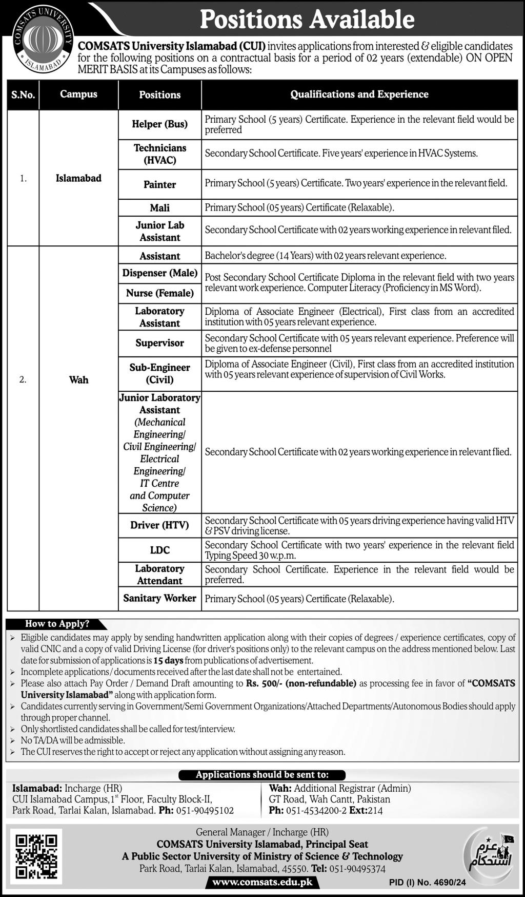 COMSATS University Islamabad CUI Jobs 2025 Advertisements