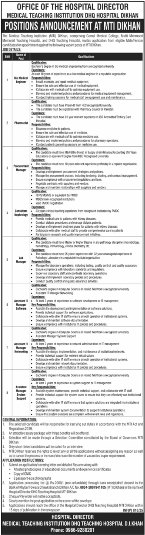 DHQ Hospital DIKhan Jobs 2025