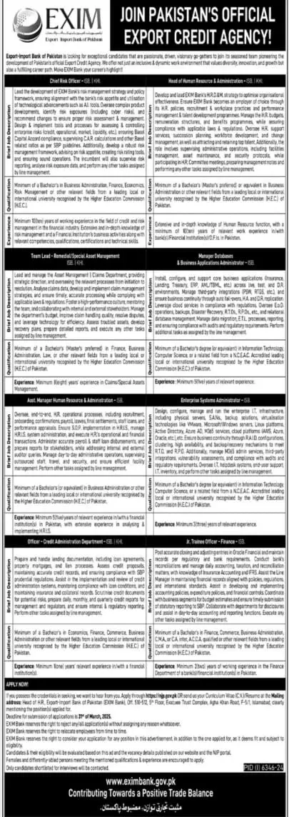 EXIM Bank of Pakistan Jobs 2025 Advertisement