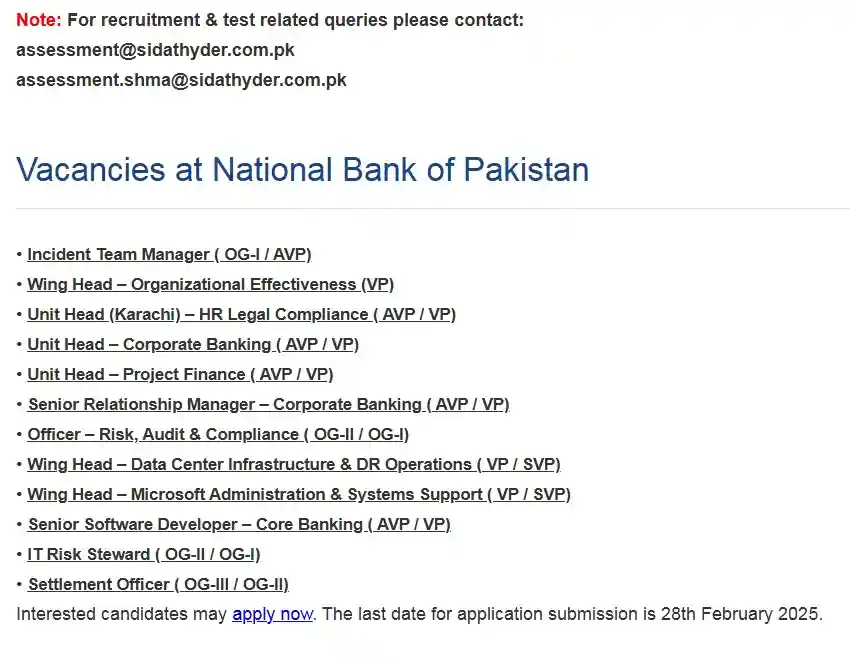 National Bank Of Pakistan Jobs 2025 Today Advertisement