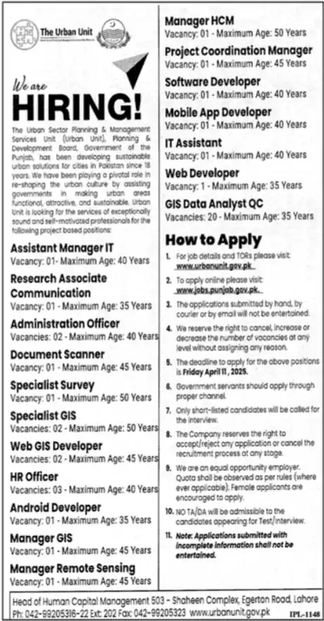 The Urban Unit Lahore Jobs 2025 Today Advertisement