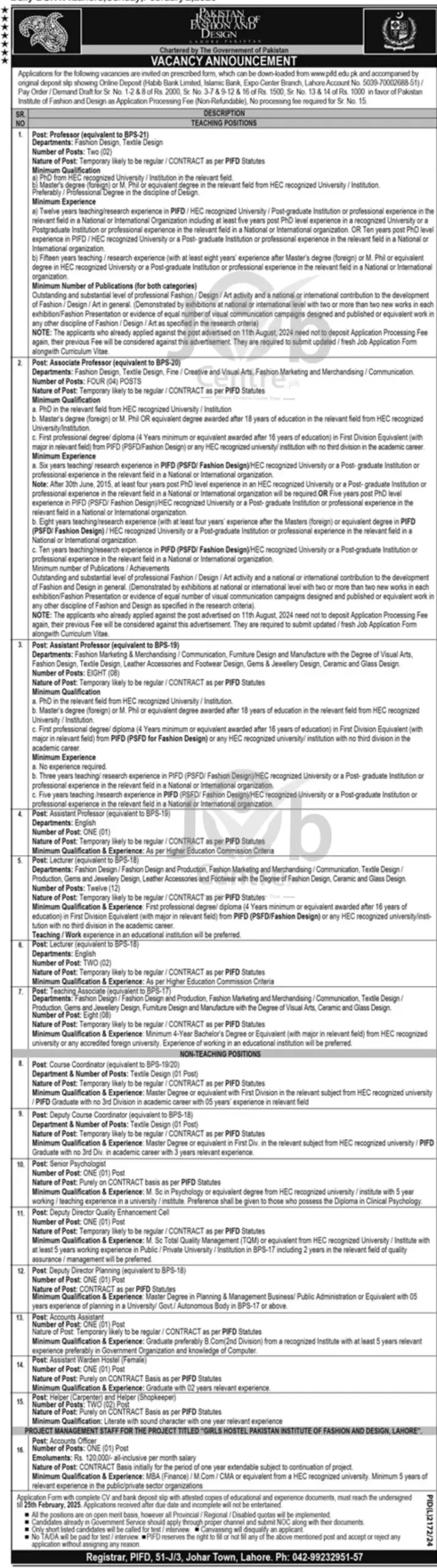 PIFD Latest Jobs 2025 Online Apply