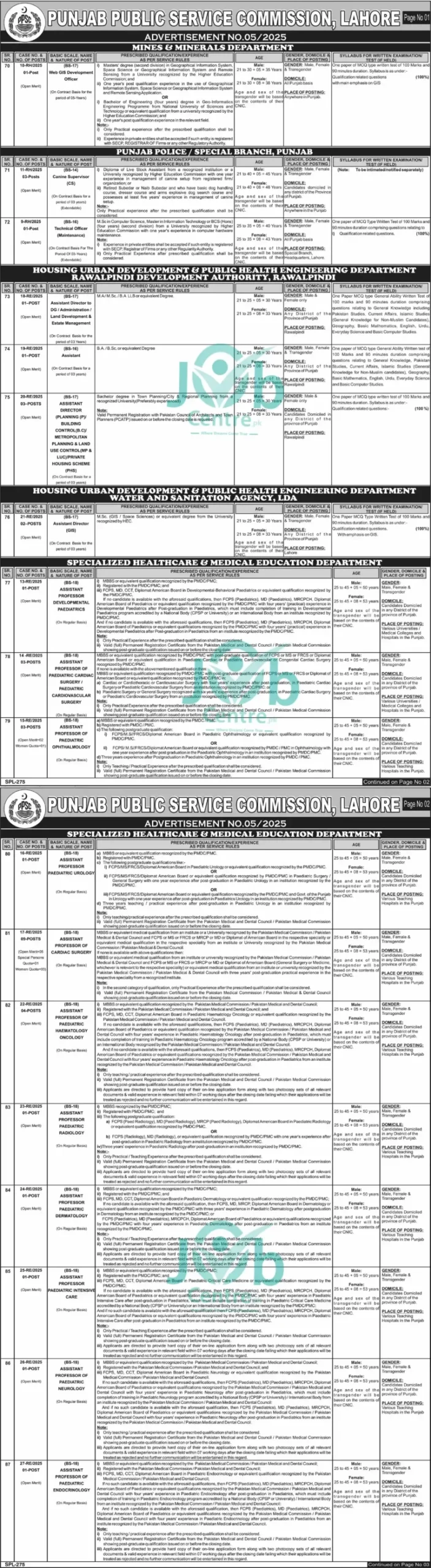 PPSC Jobs Advertisement No 052025 Advertisement