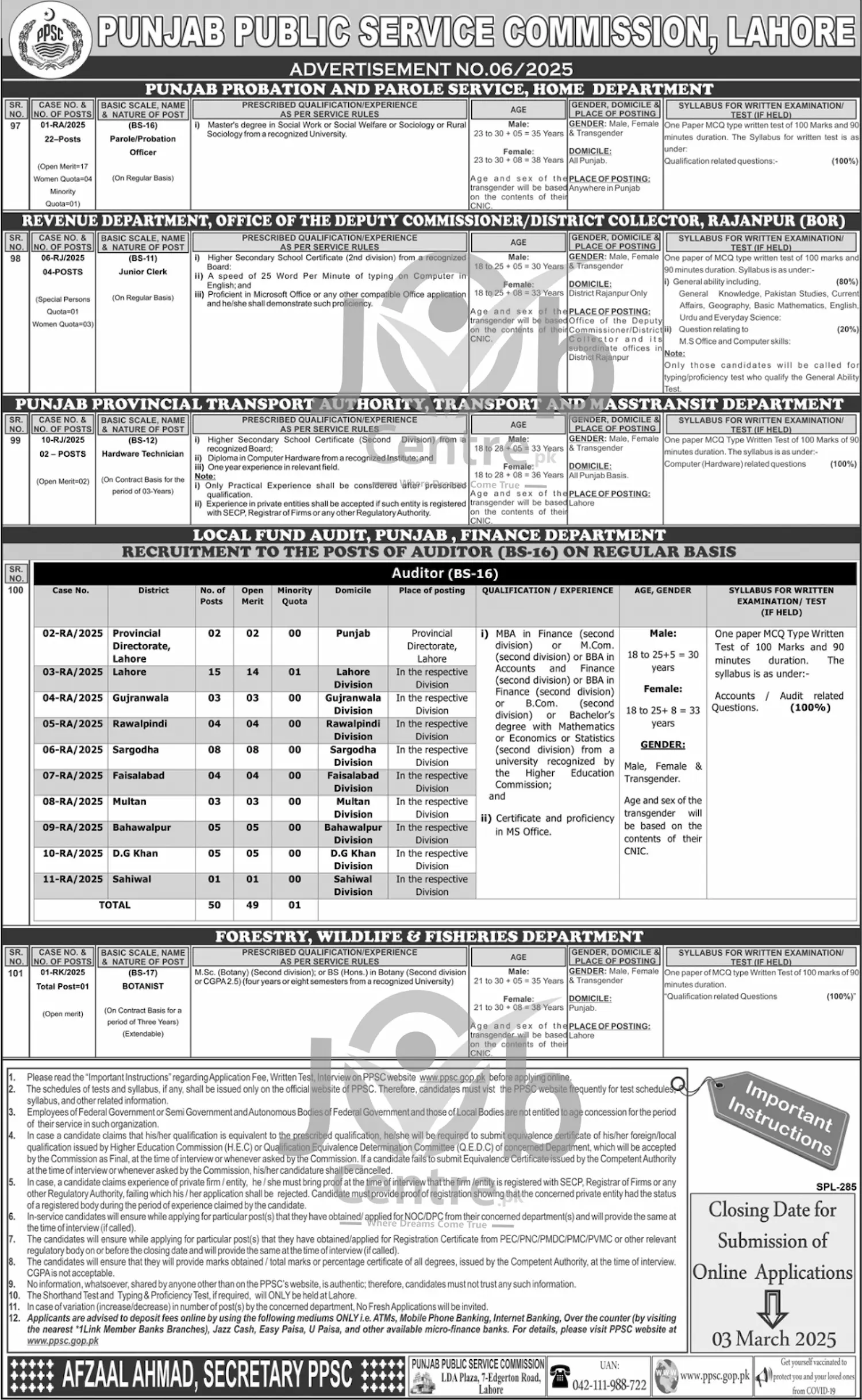 PPSC Jobs Advertisement No 06