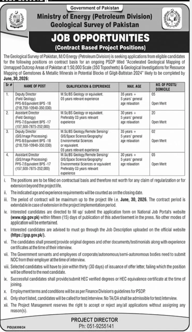 Geological Survey Of Pakistan Jobs 2025 Advertisement