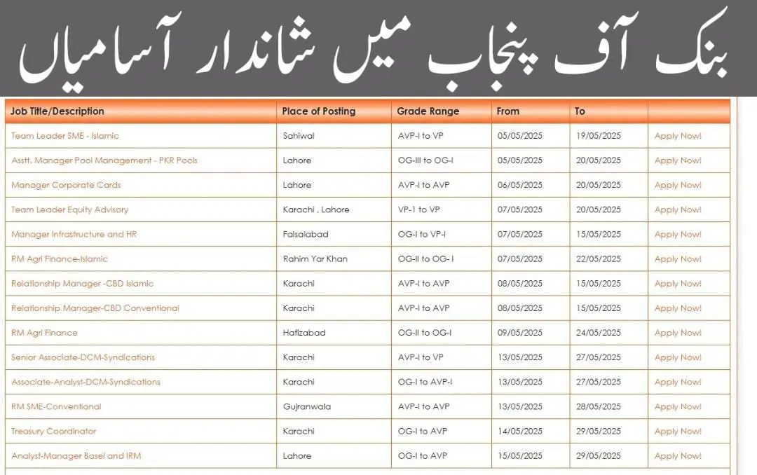 Bank of Punjab Jobs 2025 Today Advertisement