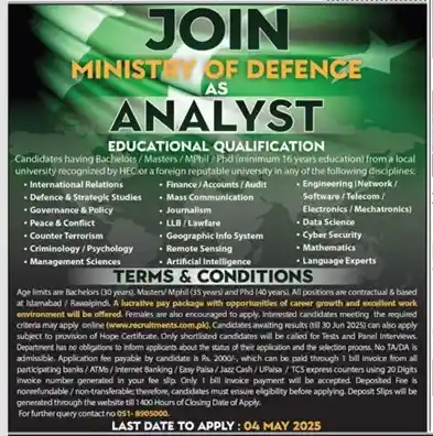Ministry of Defence Islamabad Jobs 2025 Latest Advertisement