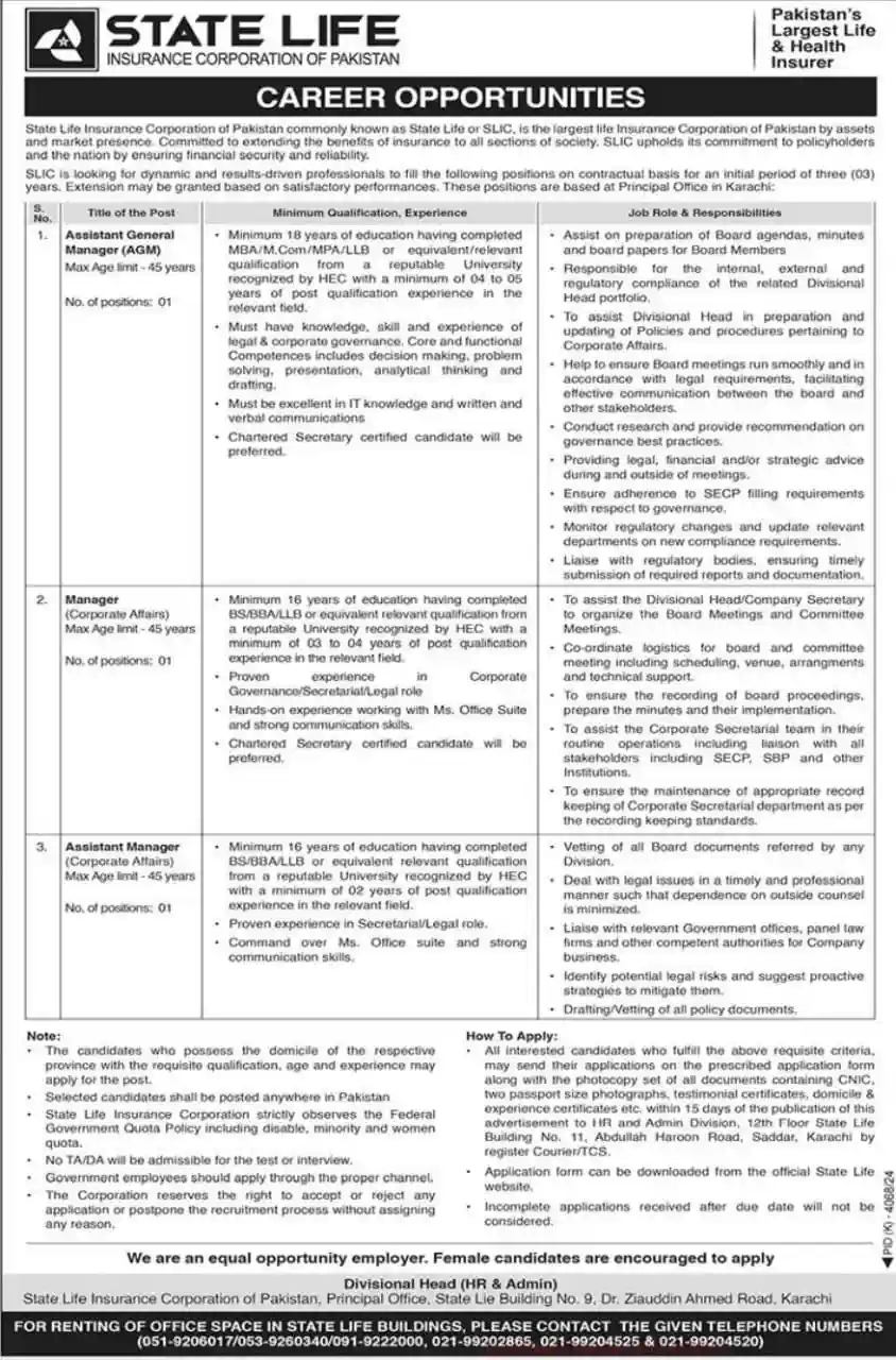State Life Insurance SLIC Jobs 2025 Today Advertisement