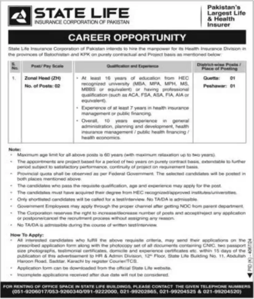 State Life Insurance SLIC Jobs 2025 Today Advertisement