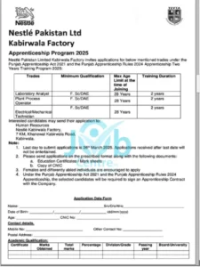 Nestlé Kabirwala Factory Apprenticeship 2025 Advertisement