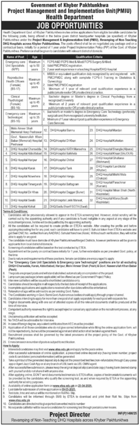 Project Management Unit PMU Punjab Jobs 2025 Advertisement