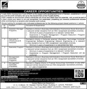 Punjab Skill Development Fund Jobs 2025 Advertisement