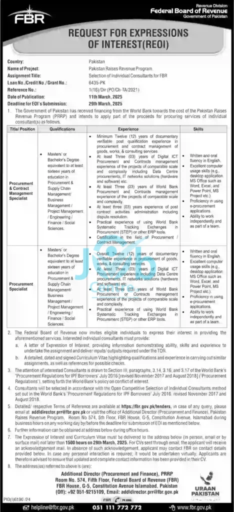 www.fbr.gov.pk Application Form 2025 Advertisement