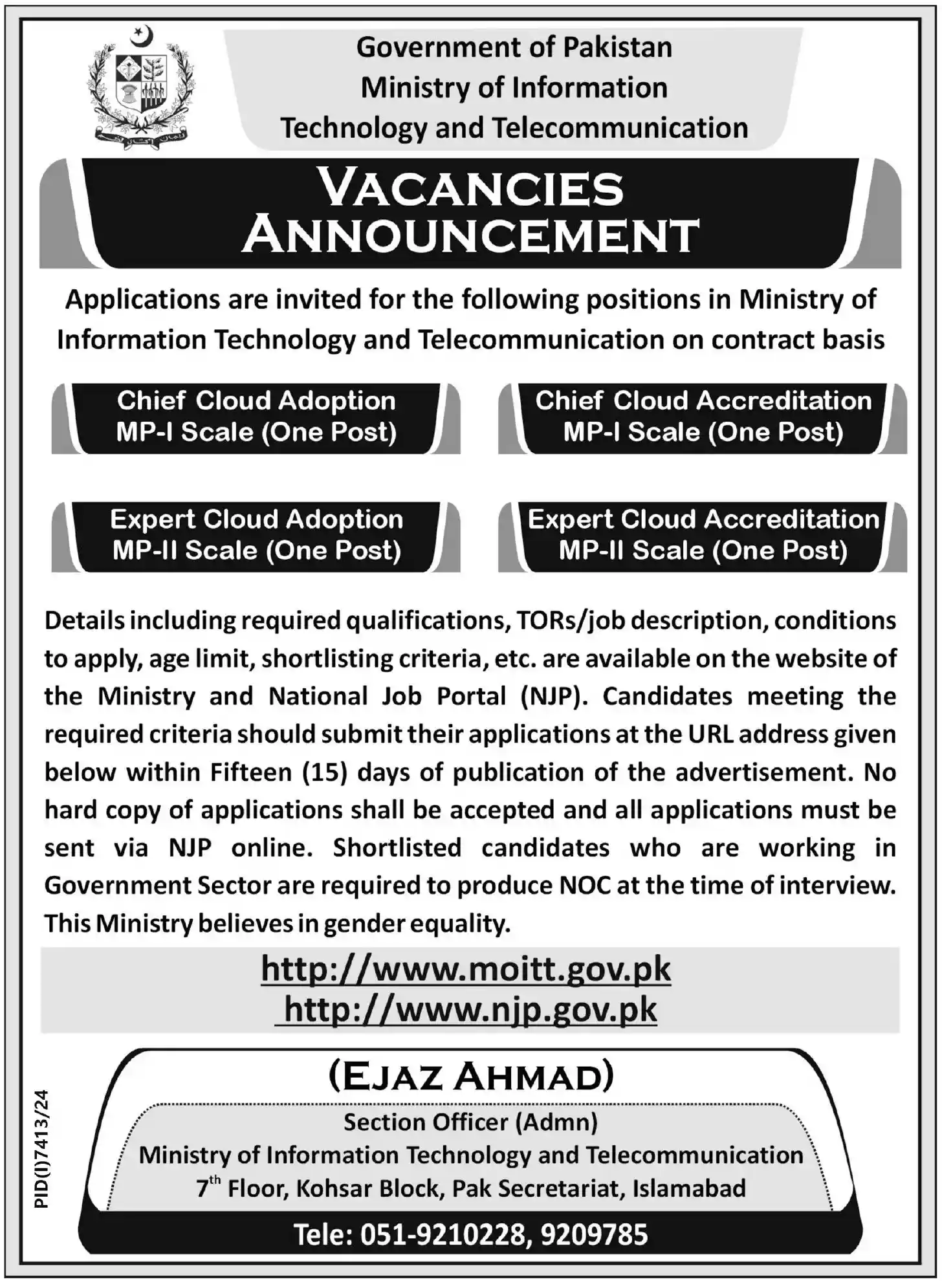 MOITT Jobs 2025 Today Advertisement