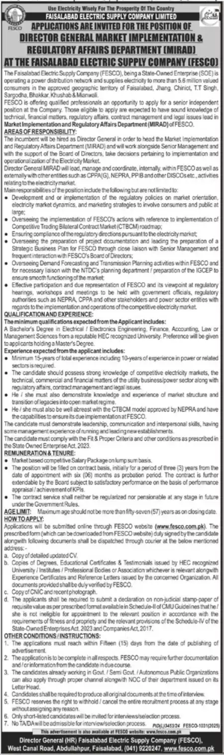 lastest Faisalabad Electric Supply Company Jobs 2025 Advertisement