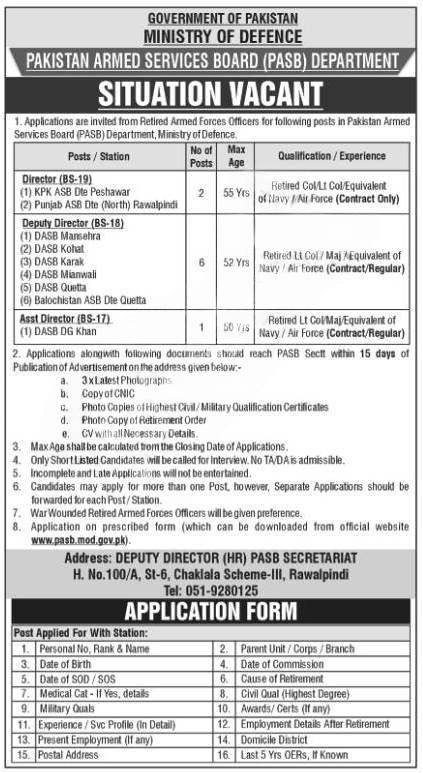 lastest Pakistan Armed Services Board PASB Jobs 2025 Advertisement