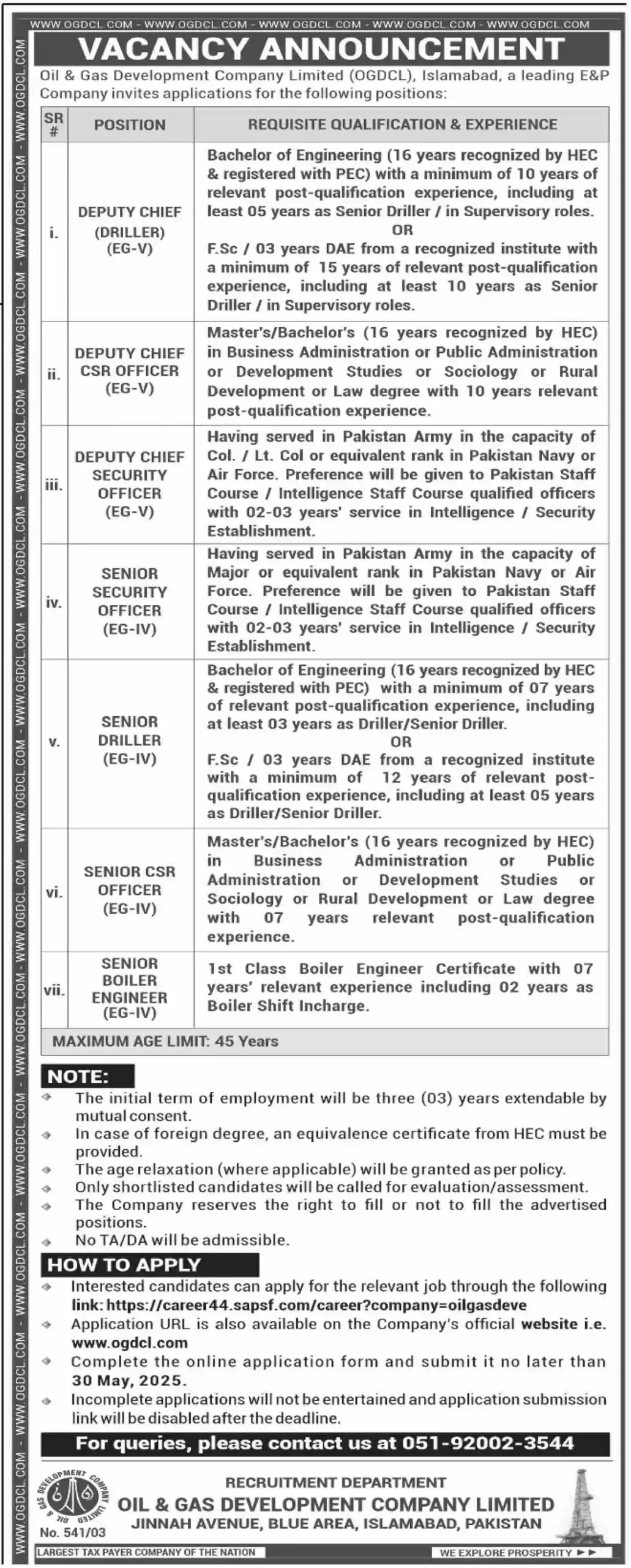 How to Apply for Oil & Gas Development Company Limited OGDCL 2025 Advertisement