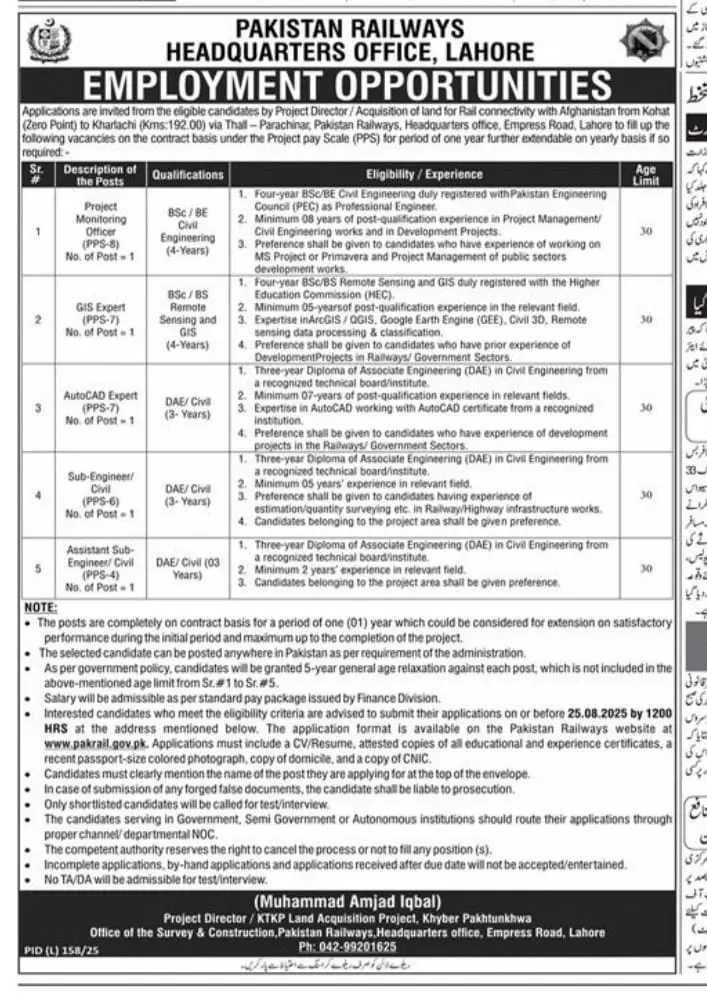 How to Apply for Pakistan Railways Headquarters Jobs 2025 Today Advertisement