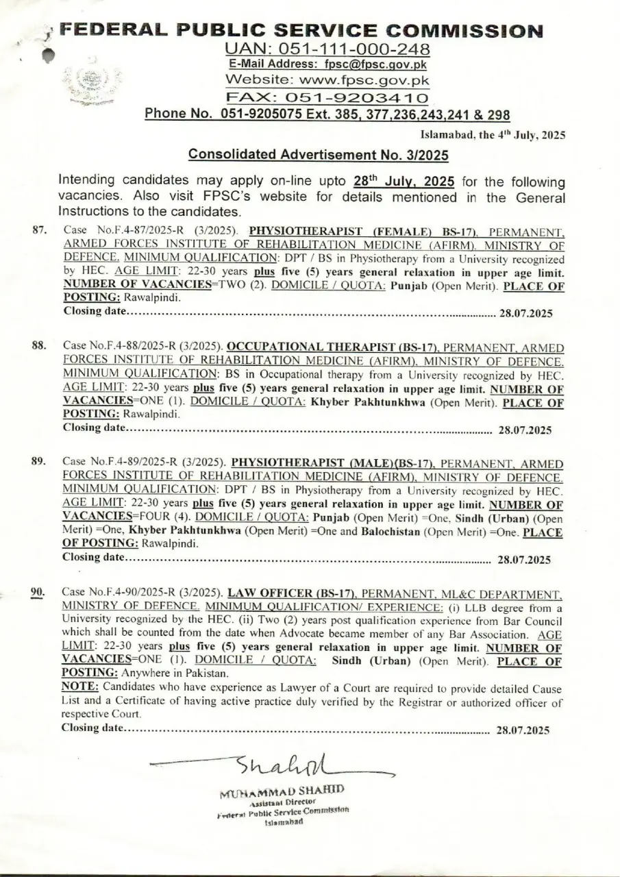 KPK How to Apply for Federal Public Service Commission FPSC Jobs In May 2025 Advertisement