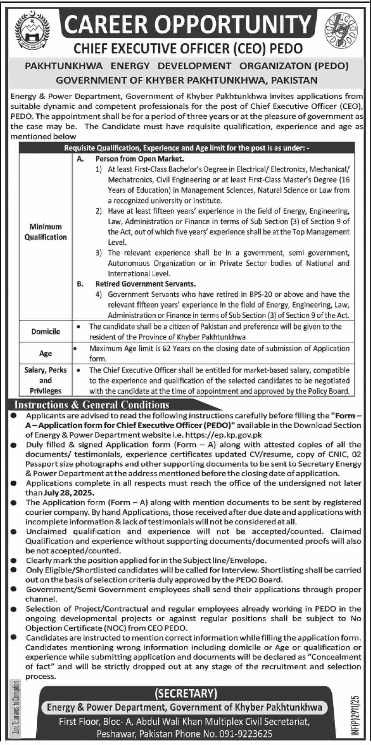 KPK How to Apply for Pakhtunkhwa Energy Development Organization PEDO Jobs 2025 Advertisement