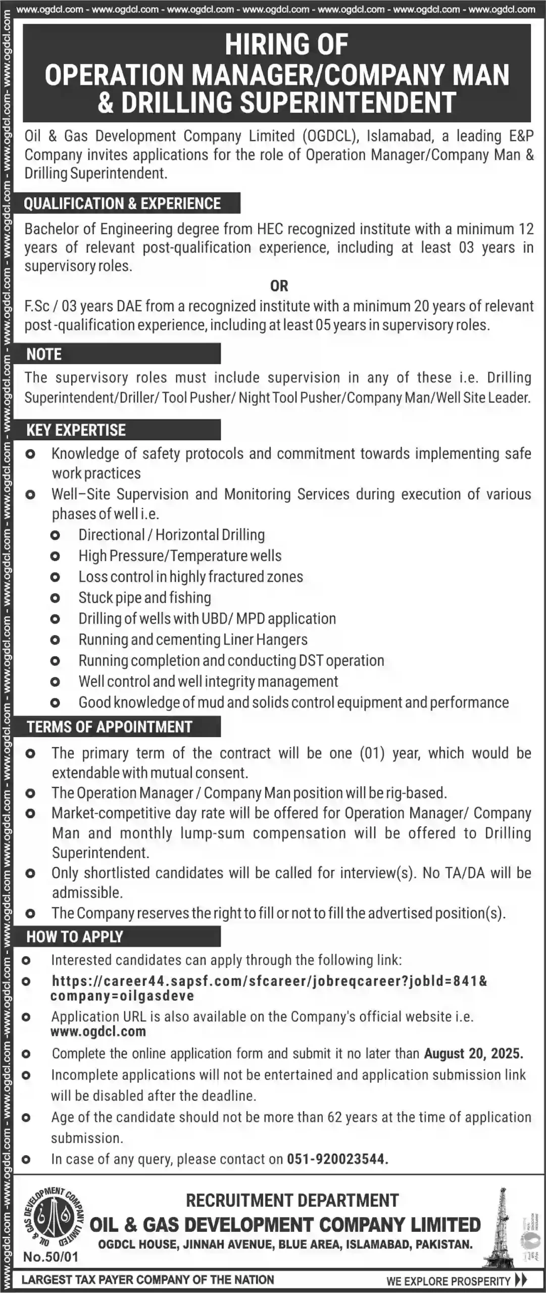 How to Apply for Oil & Gas Development Company Limited OGDCL Jobs 2025 Today Advertisement