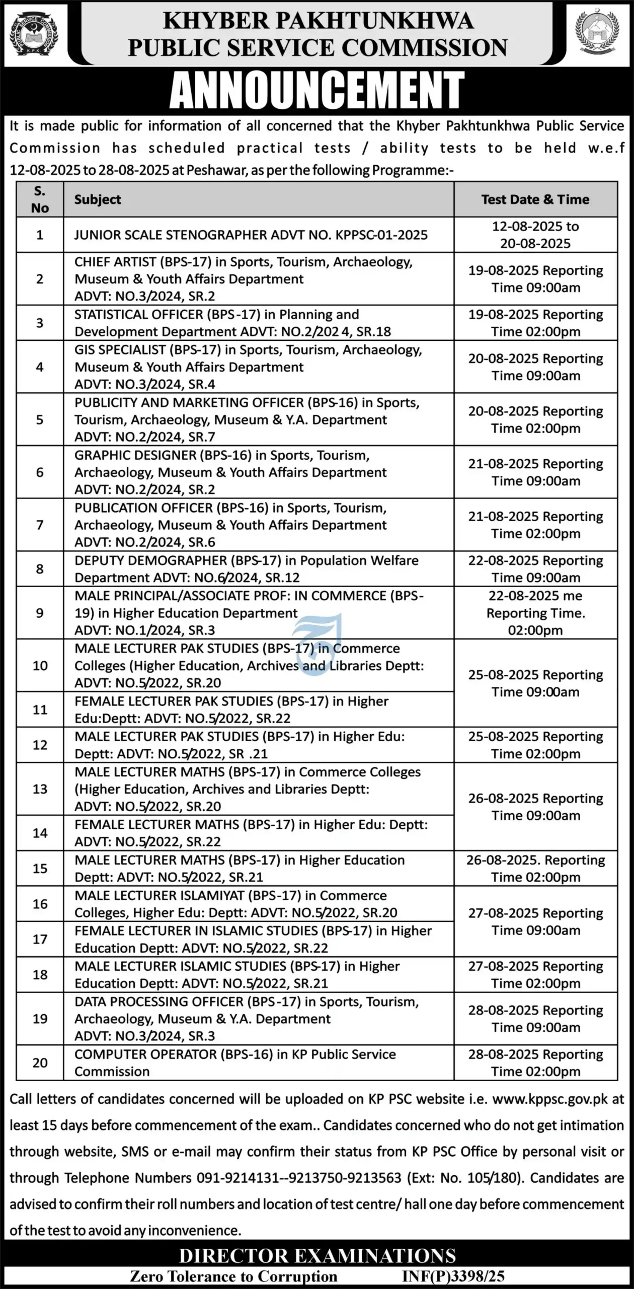 Khyber Pakhtunkhwa Public Service Commission Recruitment Jobs 2025 Latest Advertisement