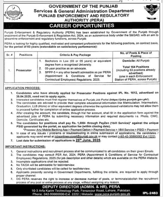 kpk Latest PERA Jobs 2025 Advertisement