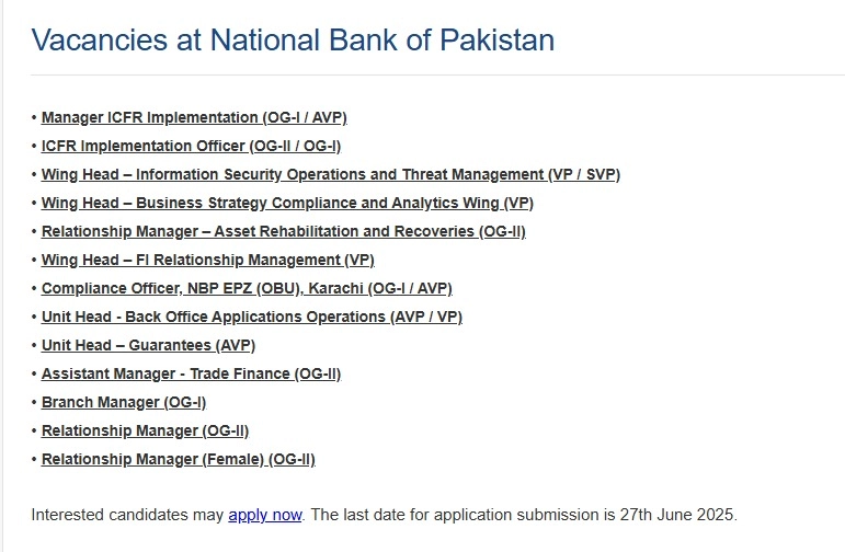 lastest National Bank Of Pakistan Jobs 2025 Advertisement
