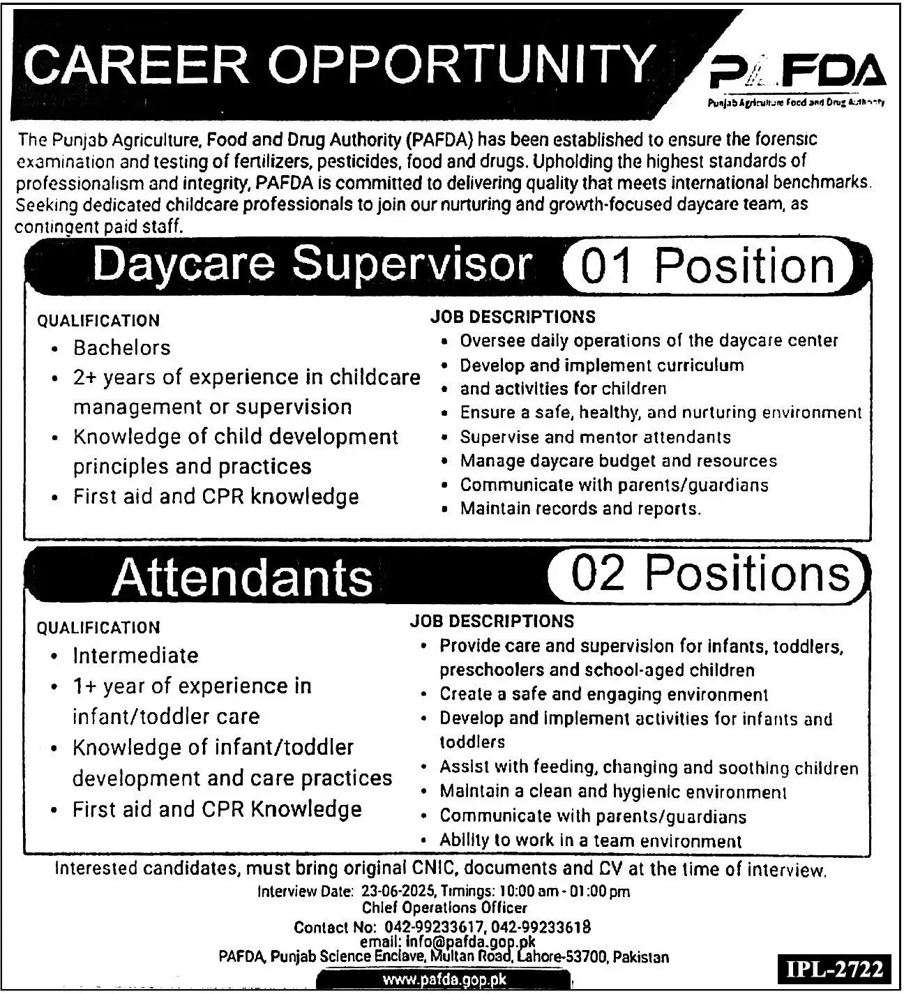 lastest Punjab Agriculture Food And Drug Authority Jobs 2025 Advertisement