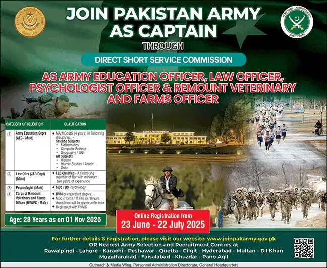 Female Jobs at Pakistan Army 2025 Advertisements