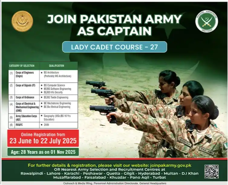Female Jobs at Pakistan Army 2025 Advertisements