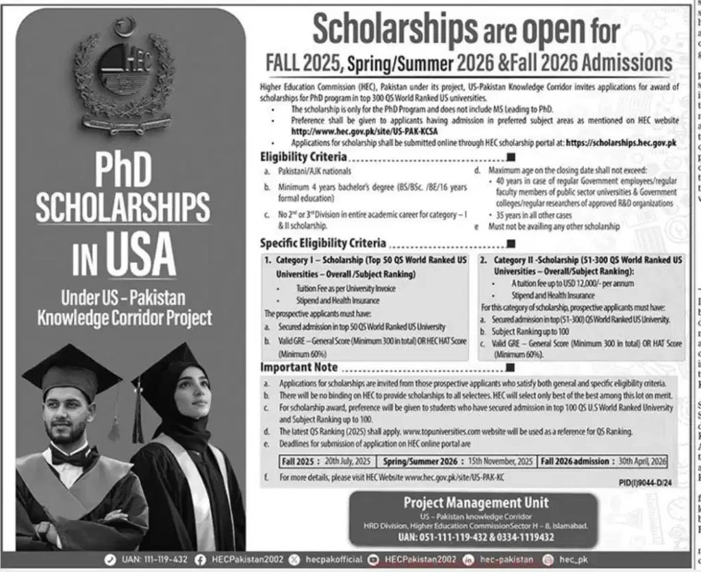 Fully Funded HEC PhD Scholarships 2025 Advertisement