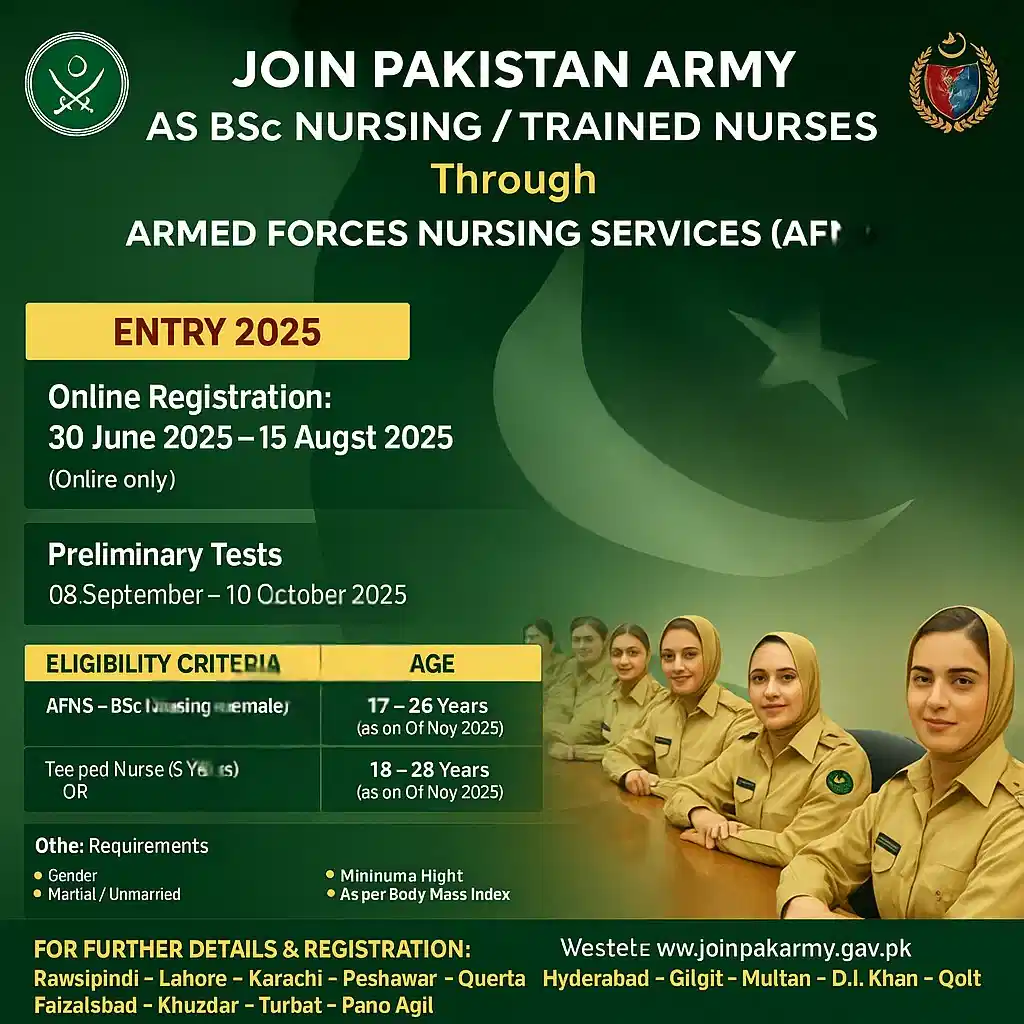 Join Pak Army as Trained Nurses 2025 Today Advertisement