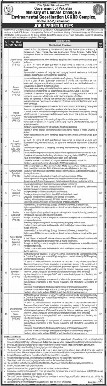 Ministry Of Climate Change Islamabad Jobs 2025 Today Advertisement