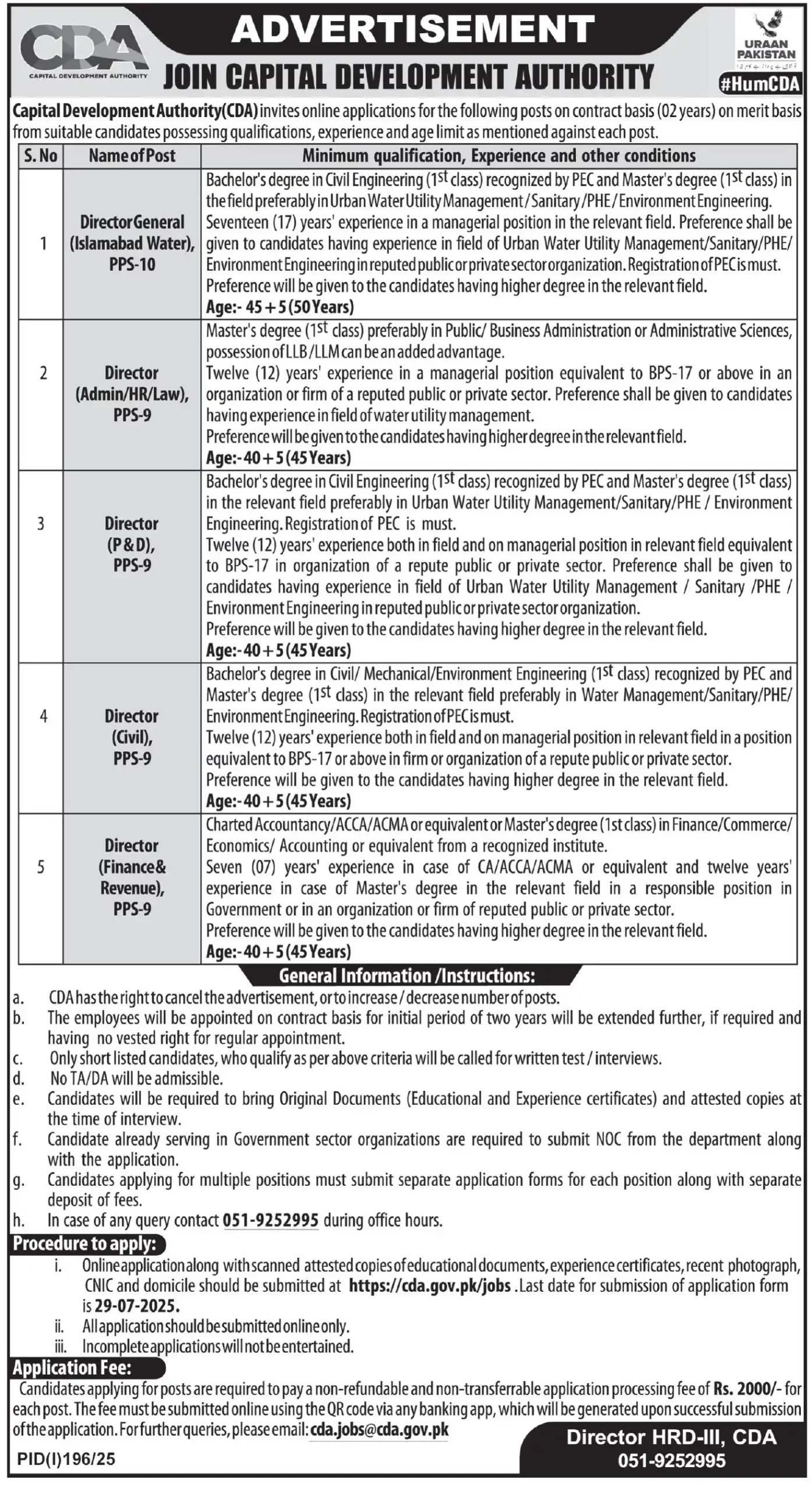 kpk lastest Capital Development Authority CDA Jobs 2025 Advertisement