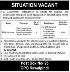 lastest PO Box No 95 GPO Rawalpindi Jobs 2025 Advertisement