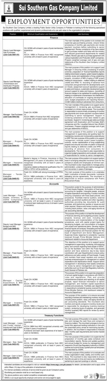 lastest Sui Southern Gas Company SSGC Jobs 2025 Advertisements